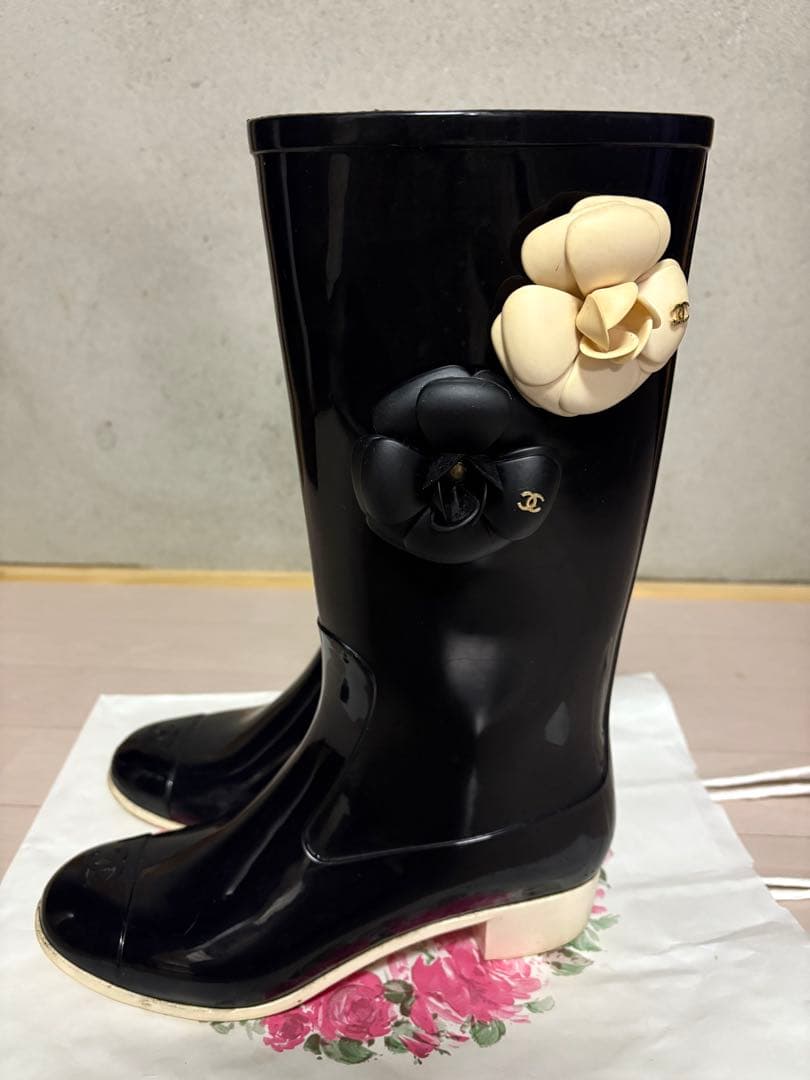 CHANEL　カメリア　レインブーツ　正規品